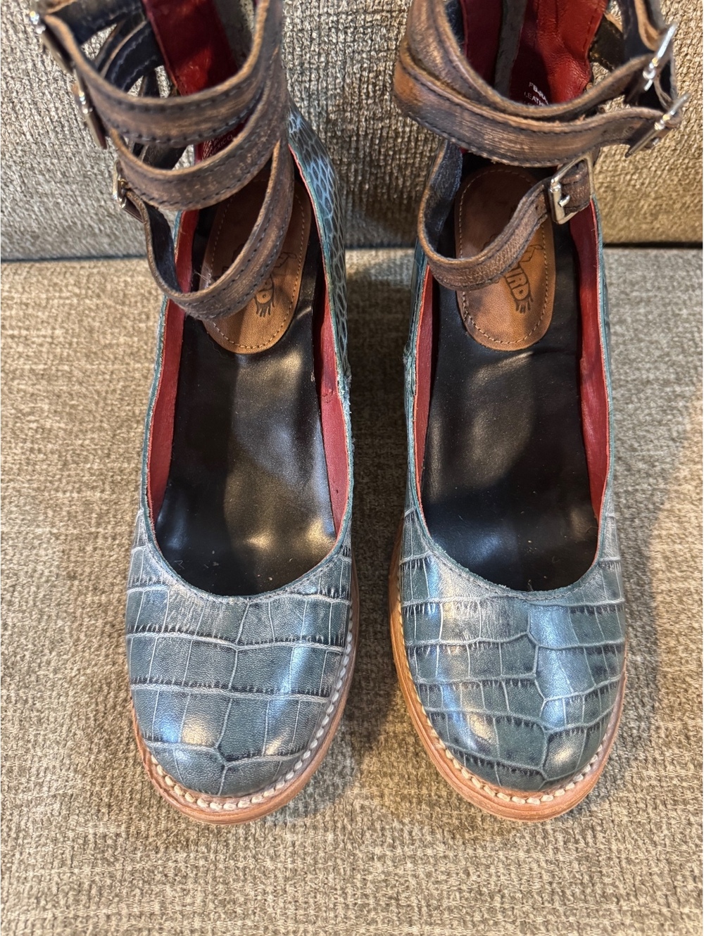 FREEBIRD BY STEVEN Randi Turquoise Blue Croc Leather Strappy Ankle Bootie 8 - Picture 2 of 10